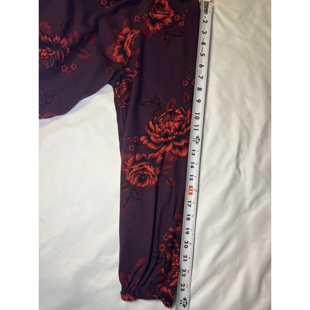 Old Navy Viscose Rose Print Split Neck Long Sleeve Blouse Size S - Picture 7 of 9